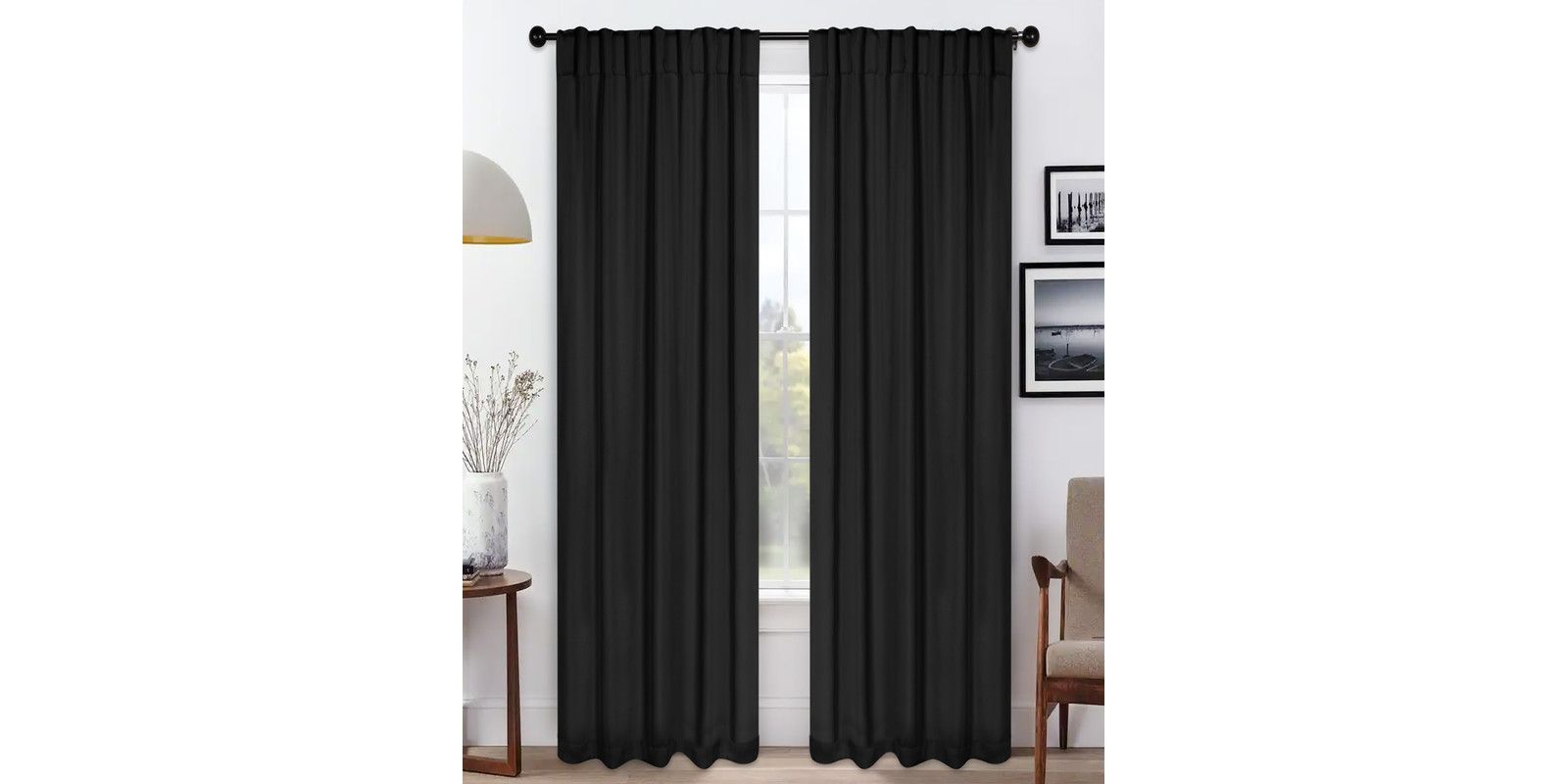 Комплект из 2 штор blackout классических современных черных, 42" x 108"
