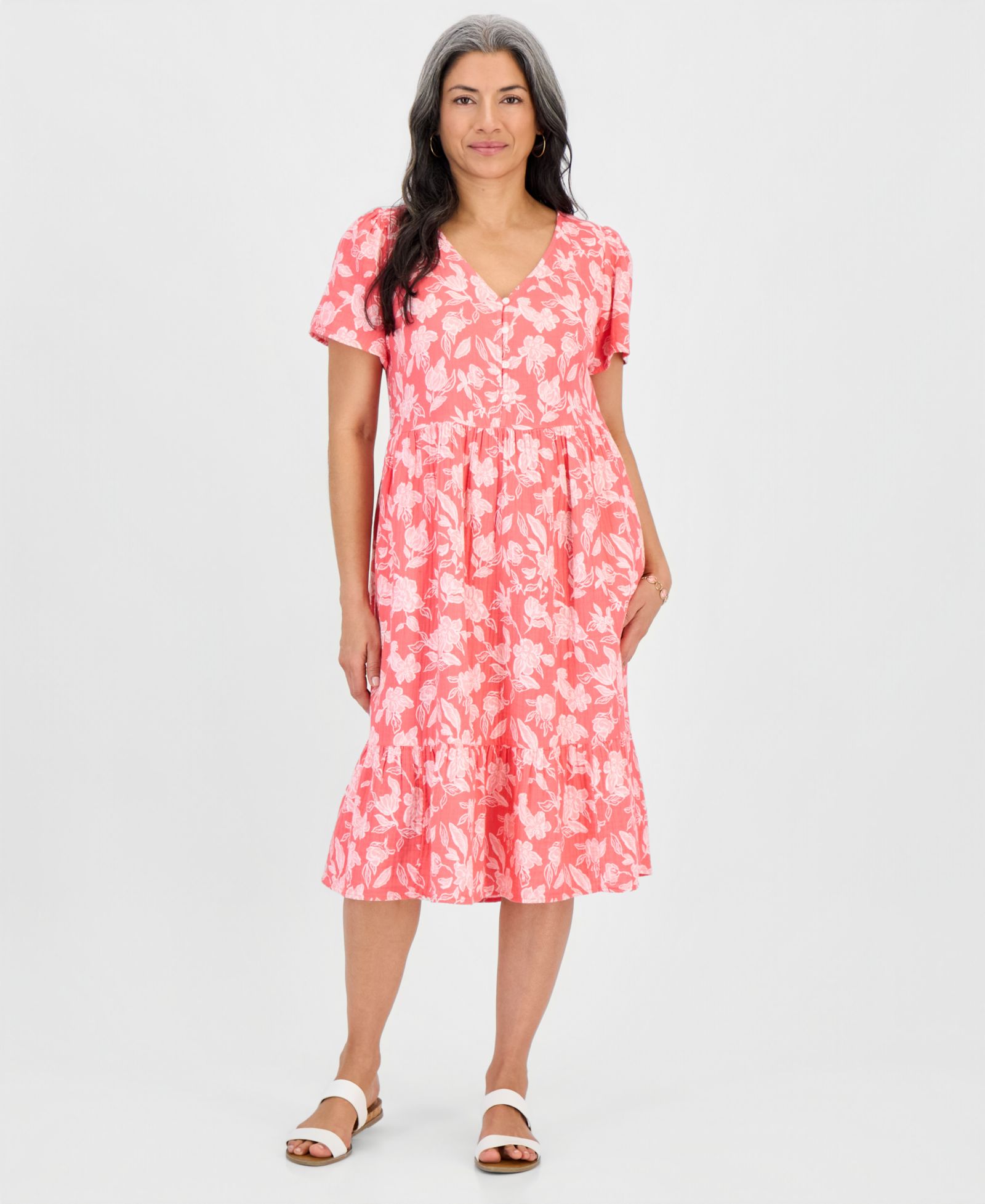 Платье миди Style & Co Petite Cotton Flutter-Sleeve