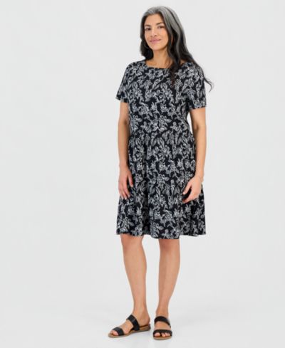Style & Co Petite приталенное трикотажное платье с принтом и многослойной юбкой, эксклюзив Macy's