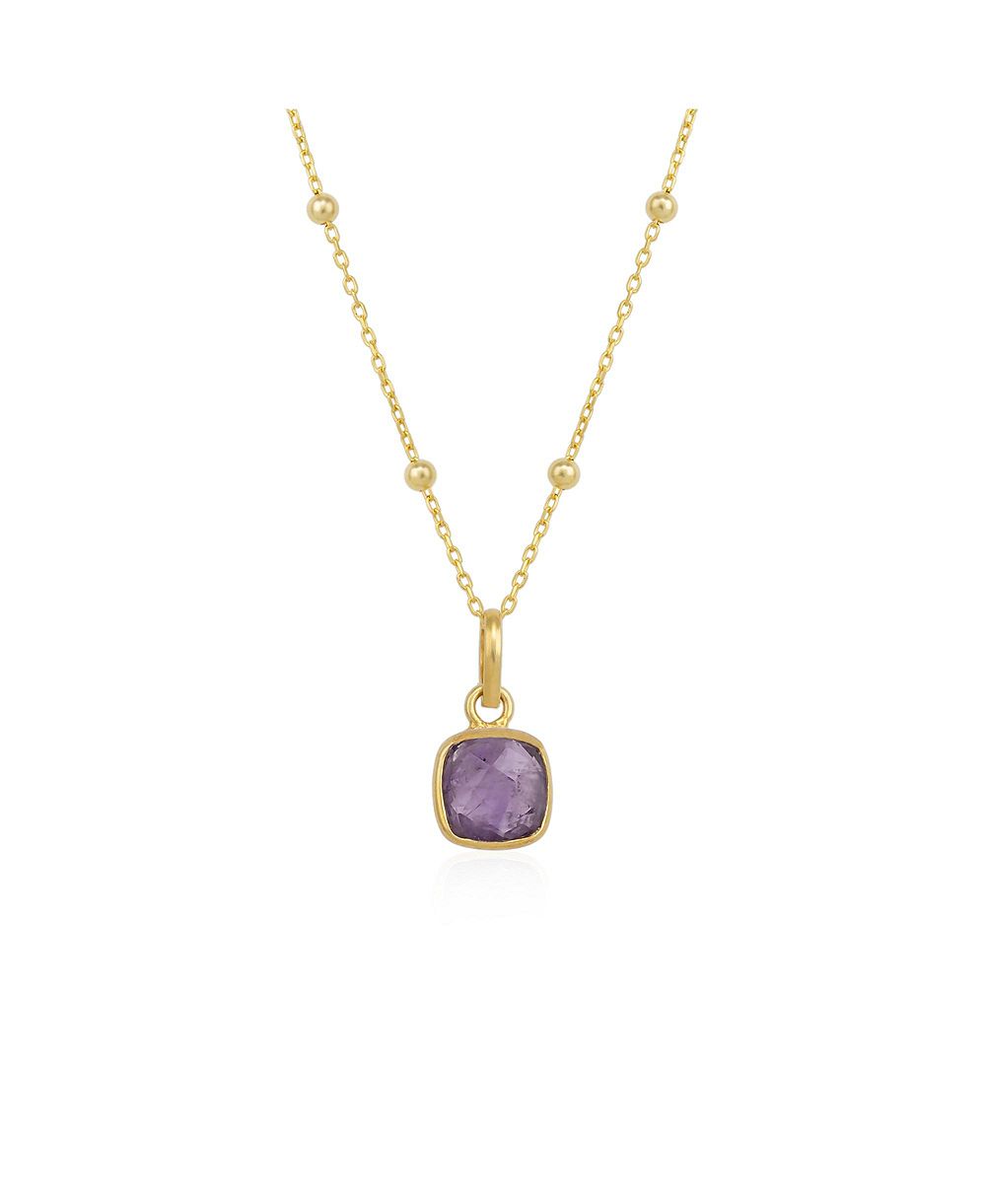 Spero London Amethyst Square Pendant Necklace With Beaded Chain in Sterling