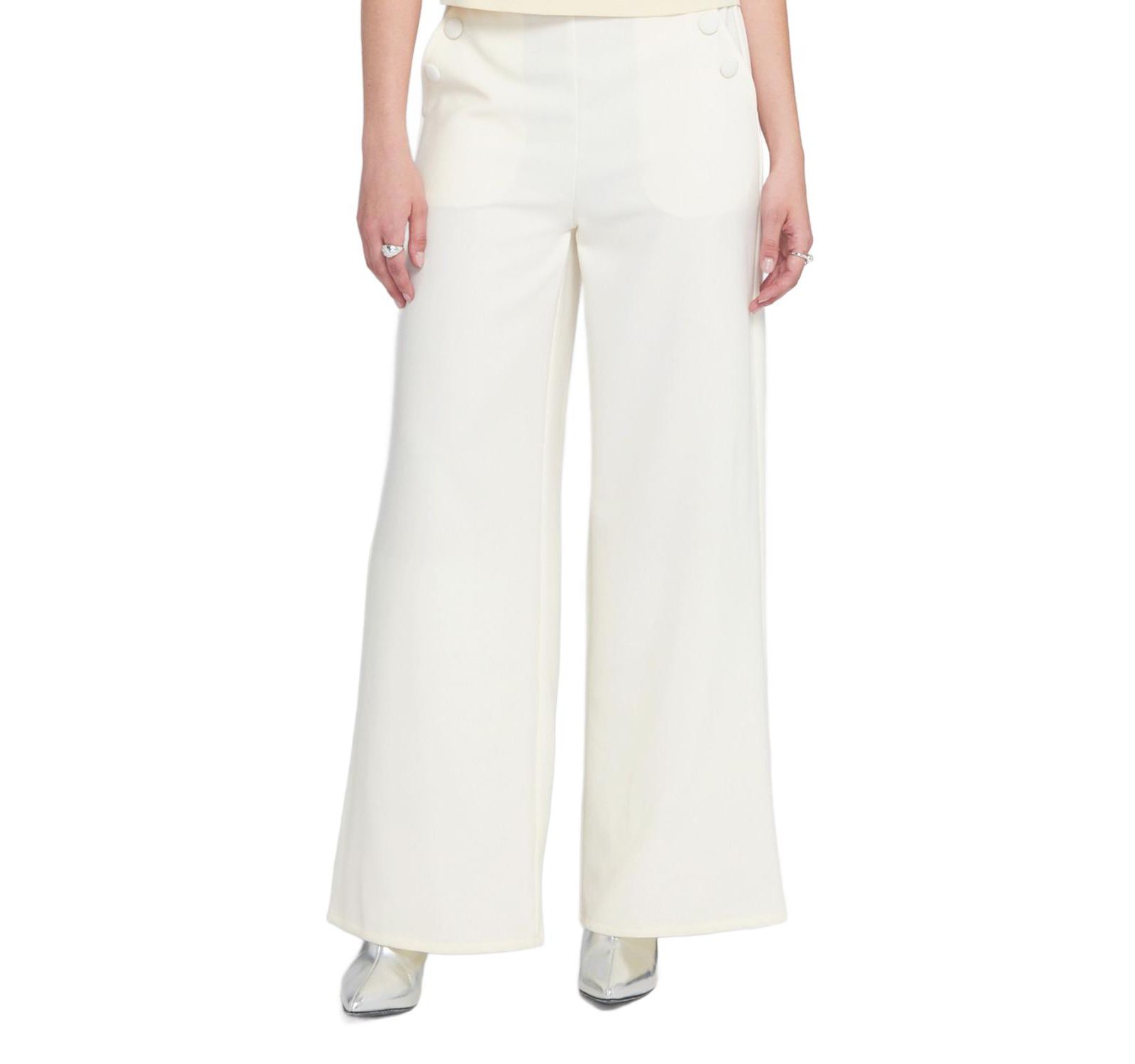 ELLE Collection Women's Wide Leg Trouser with Self-Covered Buttons - Pants