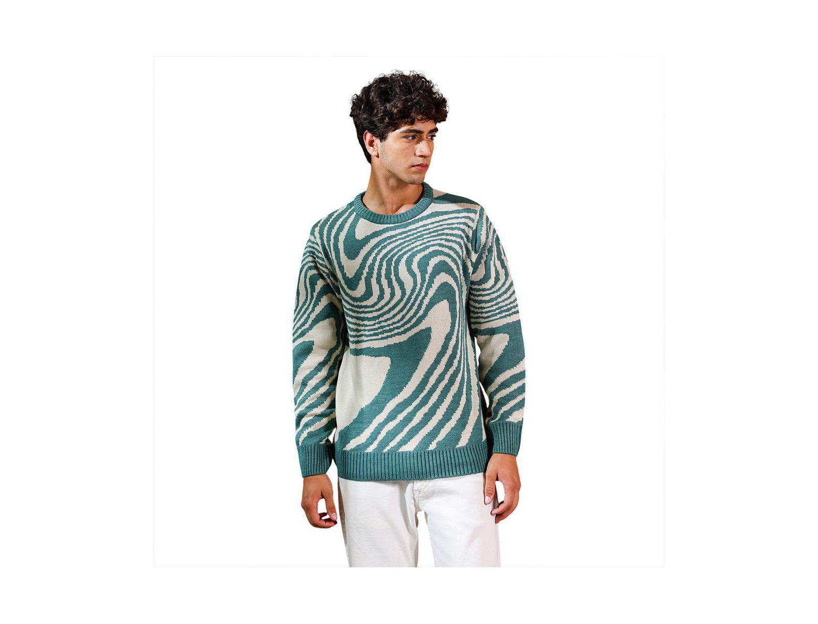 Campus Sutra Men's Fluid-Jacquard Knit Pullover Sweater