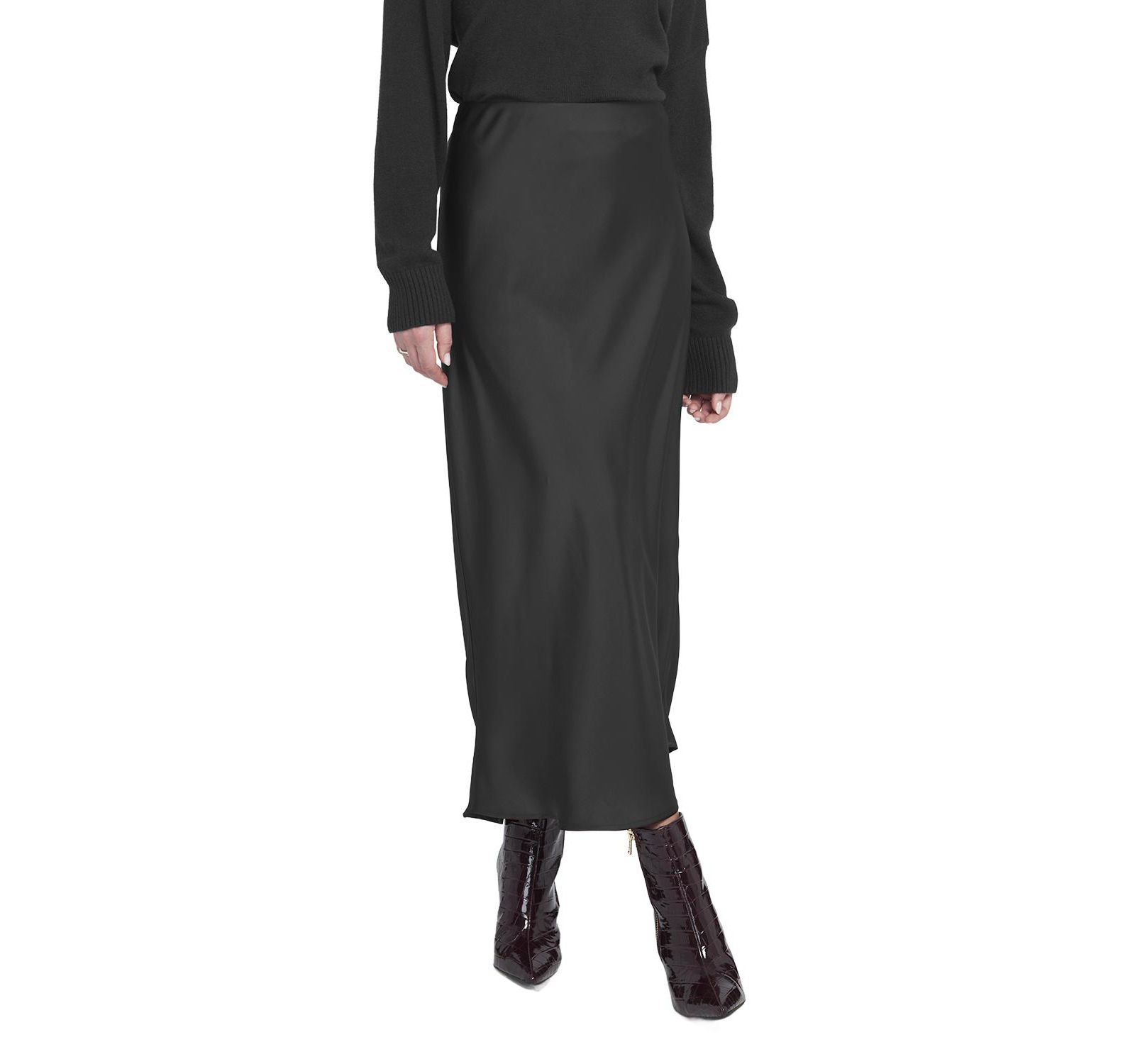 ELLE Collection Women's Satin Midi Skirt Slip.