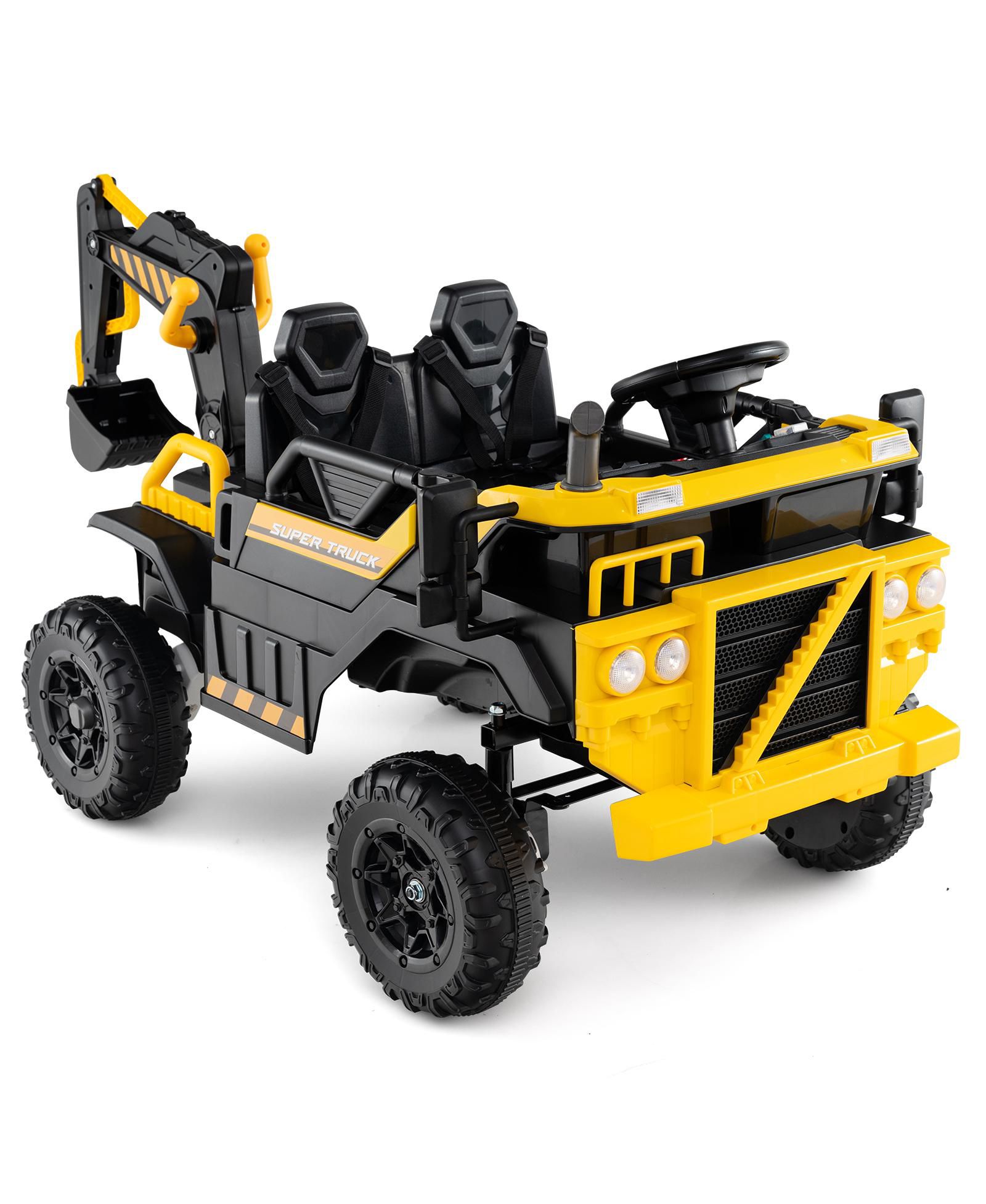 Детский экскаватор HONGGE 24V 4WD с дистанционным управлением и ковшом, желтый