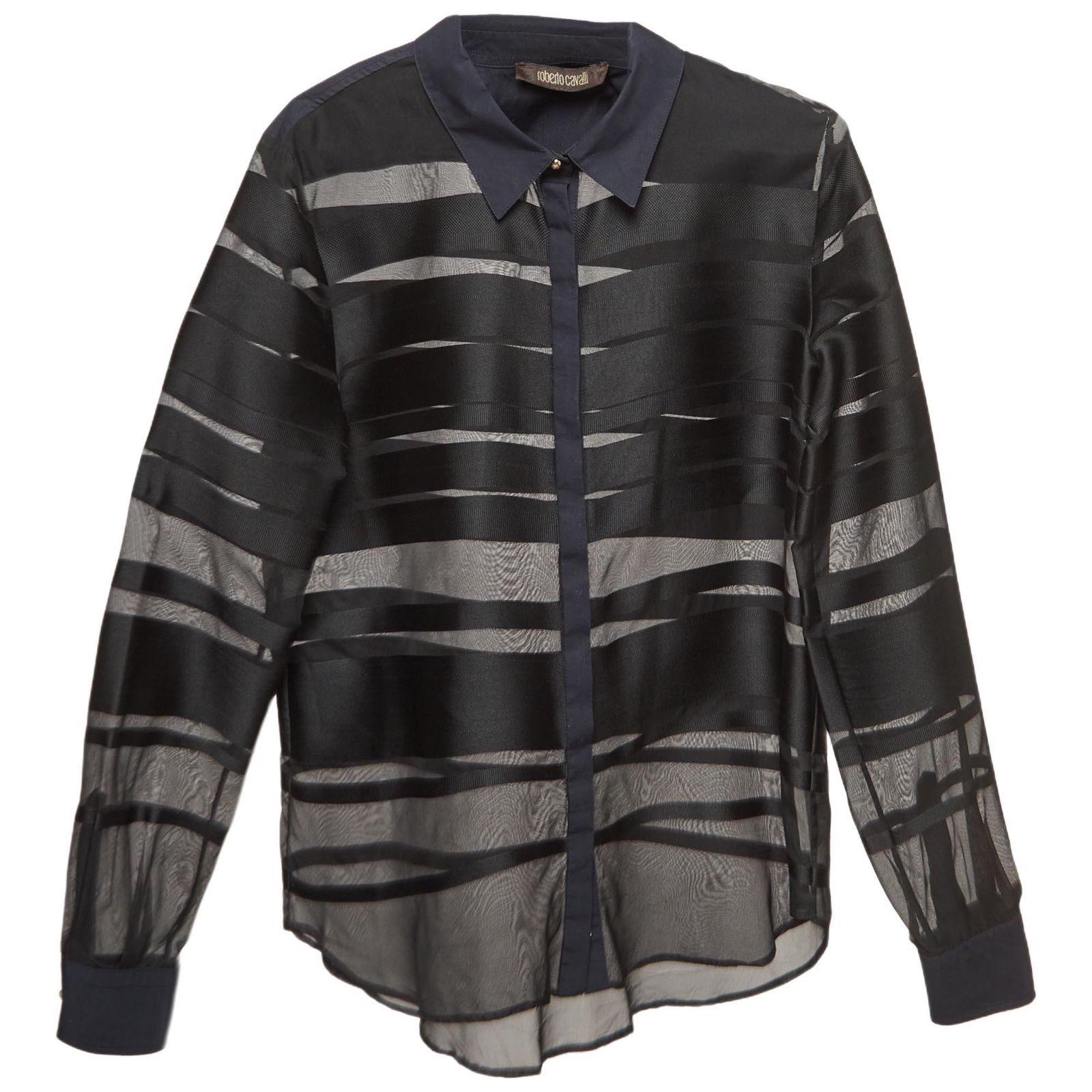 Pre-Owned Roberto Cavalli Women's Stripe Silk Blend Sheer Shirt