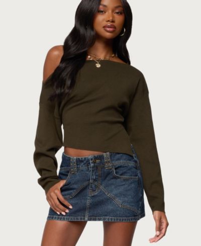 Edikted Women's Chenelle Asymmetric Off Shoulder Sweater