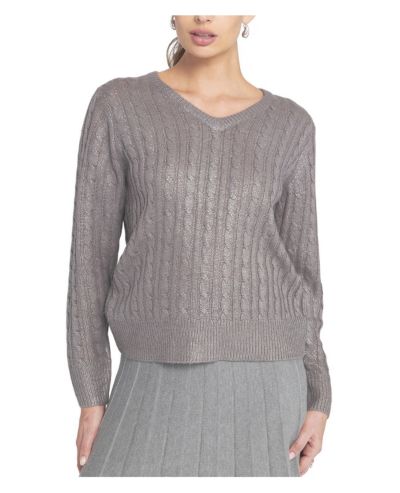 ELLE Collection Women's Metallic Cable Knit Embellished Sweater