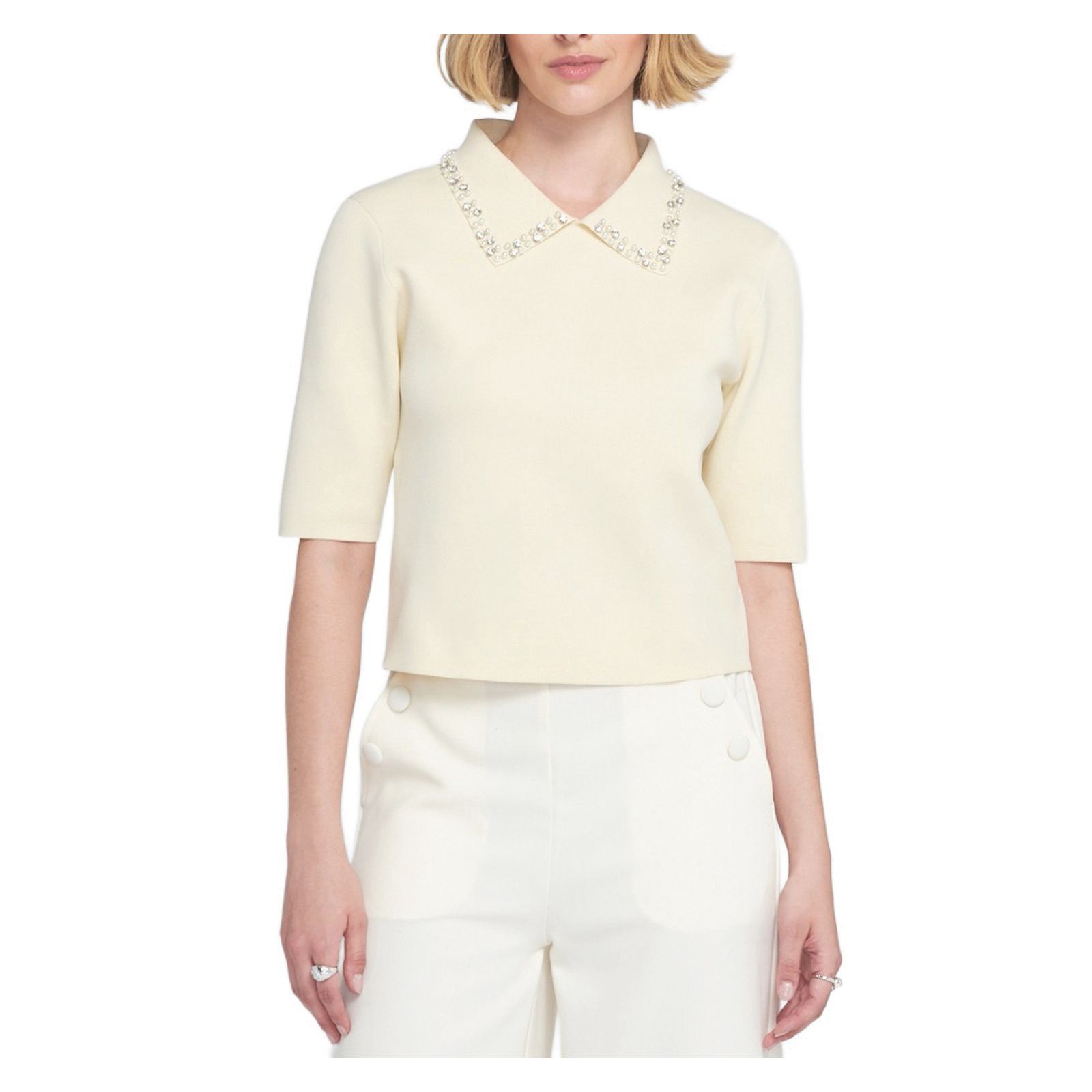 ELLE Collection Women's Embellished Collar Knit Top Shawl Sweater