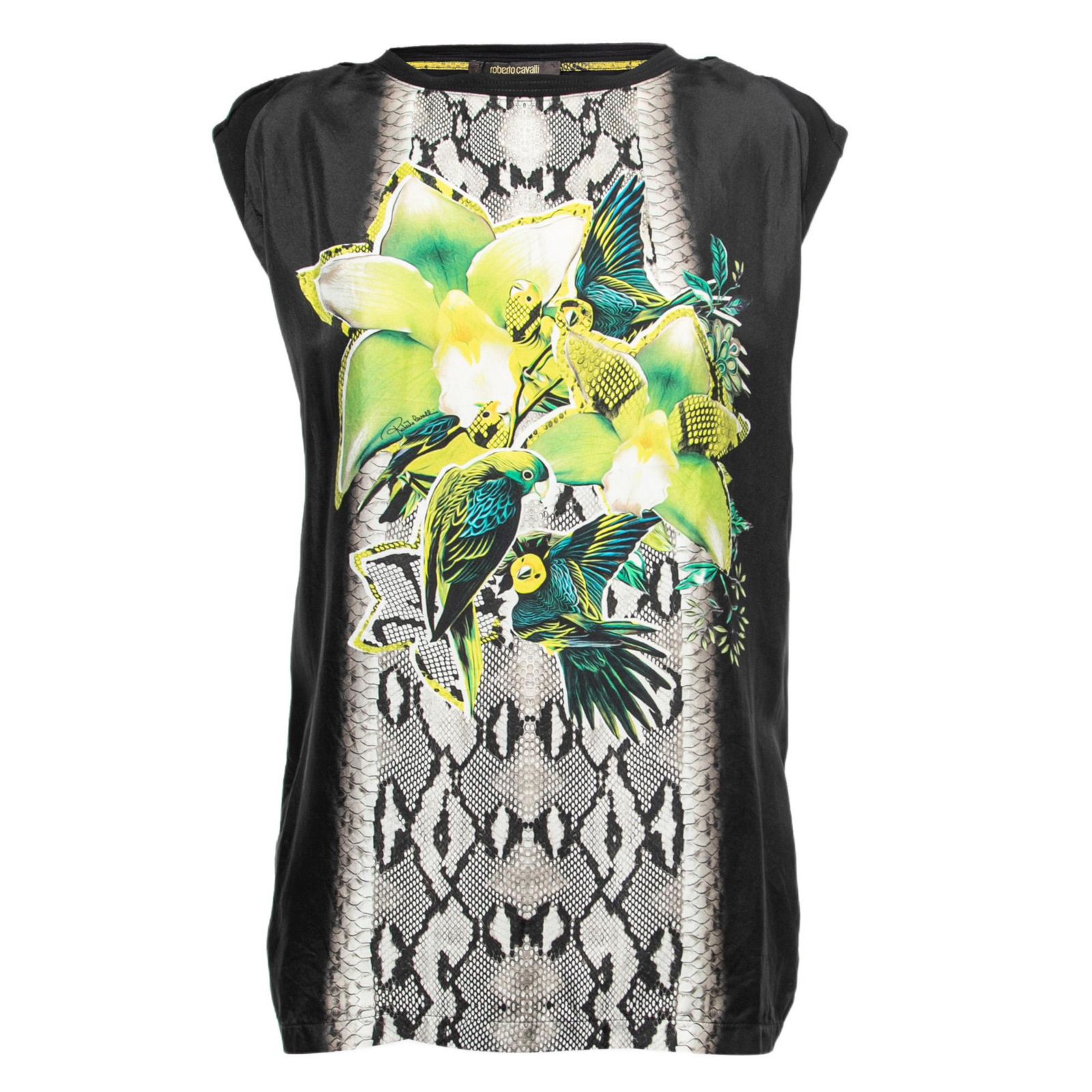Pre-Owned Roberto Cavalli Women's Jersey Parrot Printed Top