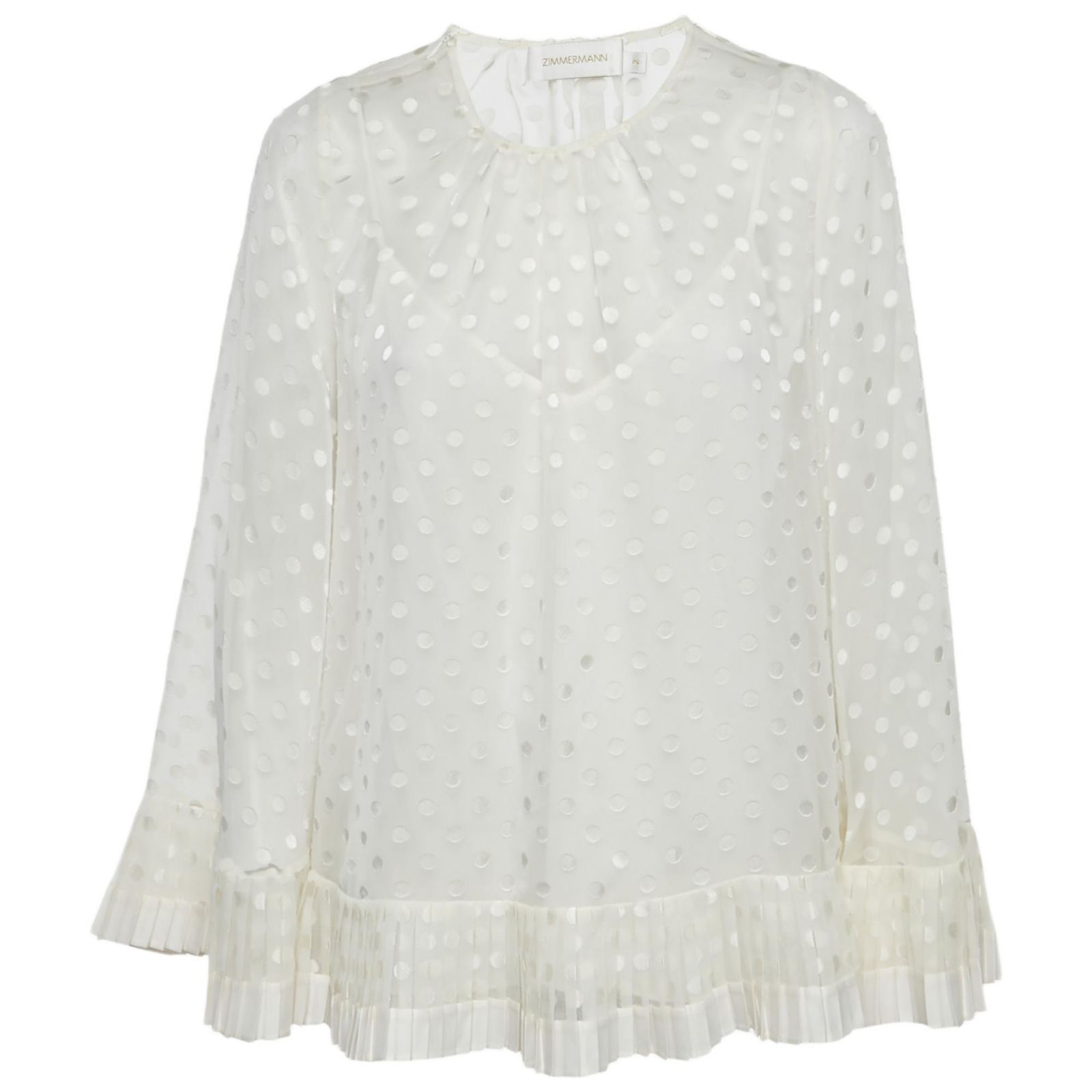 Pre-Owned Zimmermann Women's Dotted Crepe Fil Coupe Pleat Detail Top