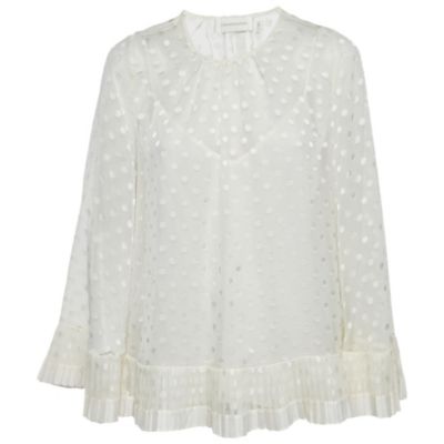 Pre-Owned Zimmermann Women's Dotted Crepe Fil Coupe Pleat Detail Top
