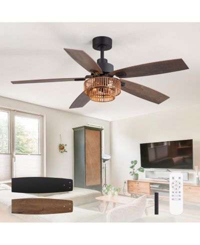 Airsurfer 52" Ceiling Fan with Integrated LED Light Remote-Controlled Matte Black 5-Blade Modern Design Quiet DC Motor