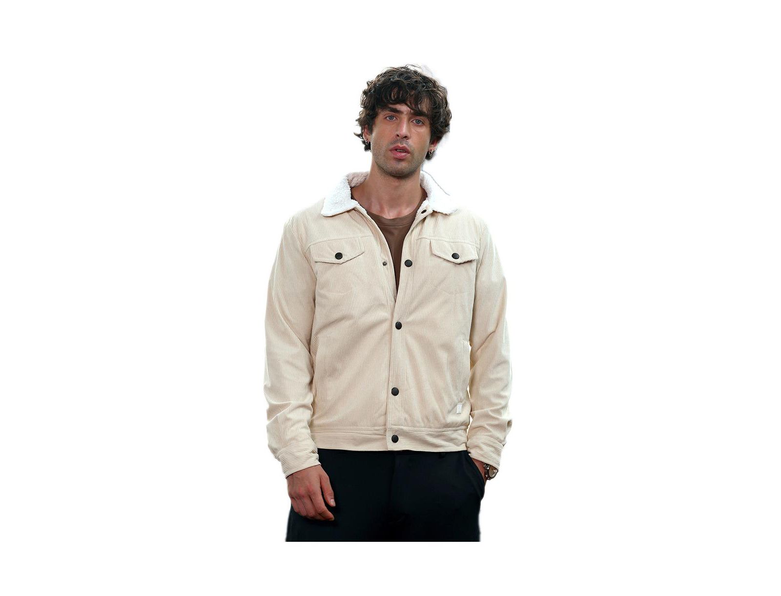 Campus Sutra Men's Cream White Utility-Corduroy Jacket