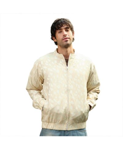 Campus Sutra Men's Cream White Mozaic-Jacquard Bomber Jacket