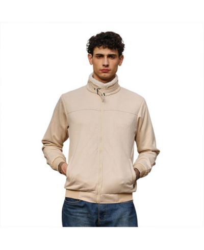 Campus Sutra Men's Contrast Sherpa-Lined Suede Bomber Jacket