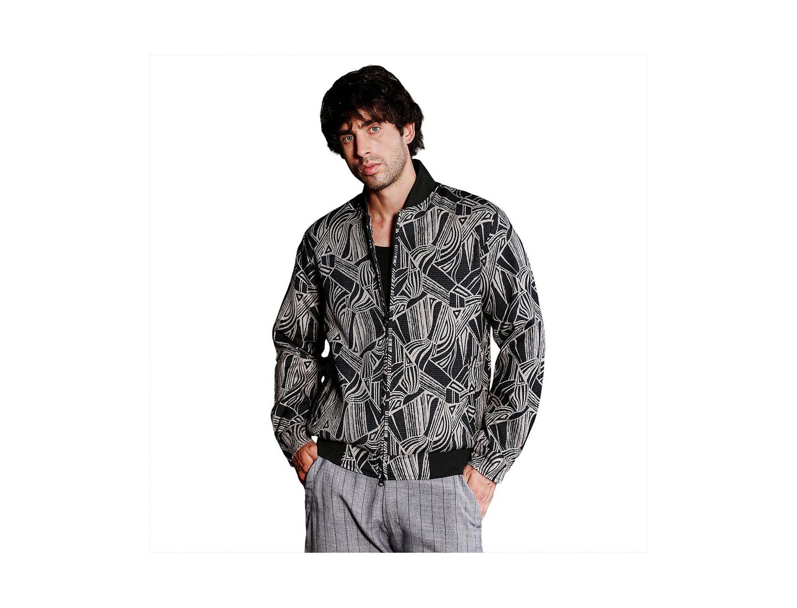 Campus Sutra Мужской бомбер-куртка Midnight Black Stroke-Jacquard