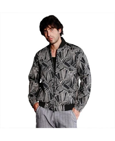 Campus Sutra Men's Midnight Black Stroke-Jacquard Bomber Jacket