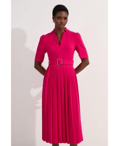Karen Millen Women's Structured Crepe Belted Midi Dress