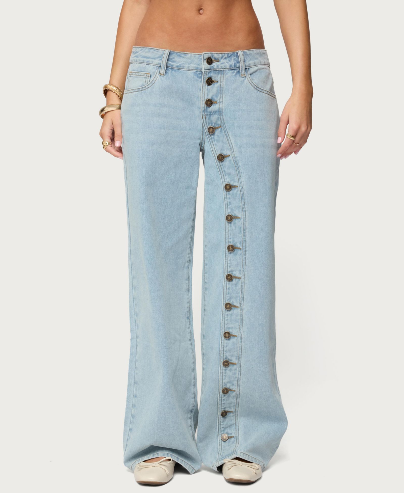 Edikted Women's Adison Button Low Rise Baggy Jeans