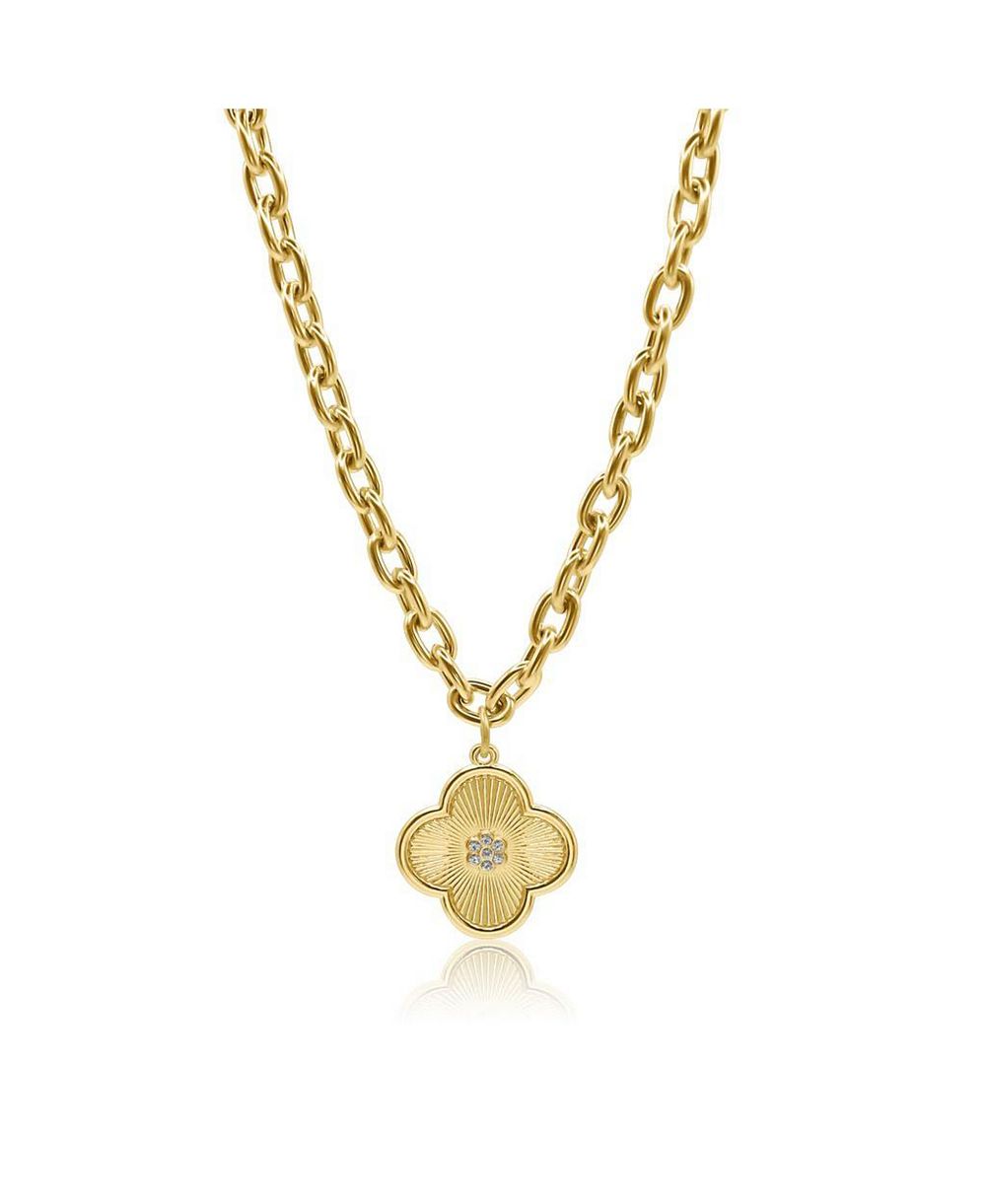 Ожерелье Bowood Lane 25mm Clover Charm с микро-паве CZ на золоченой овальной цепи