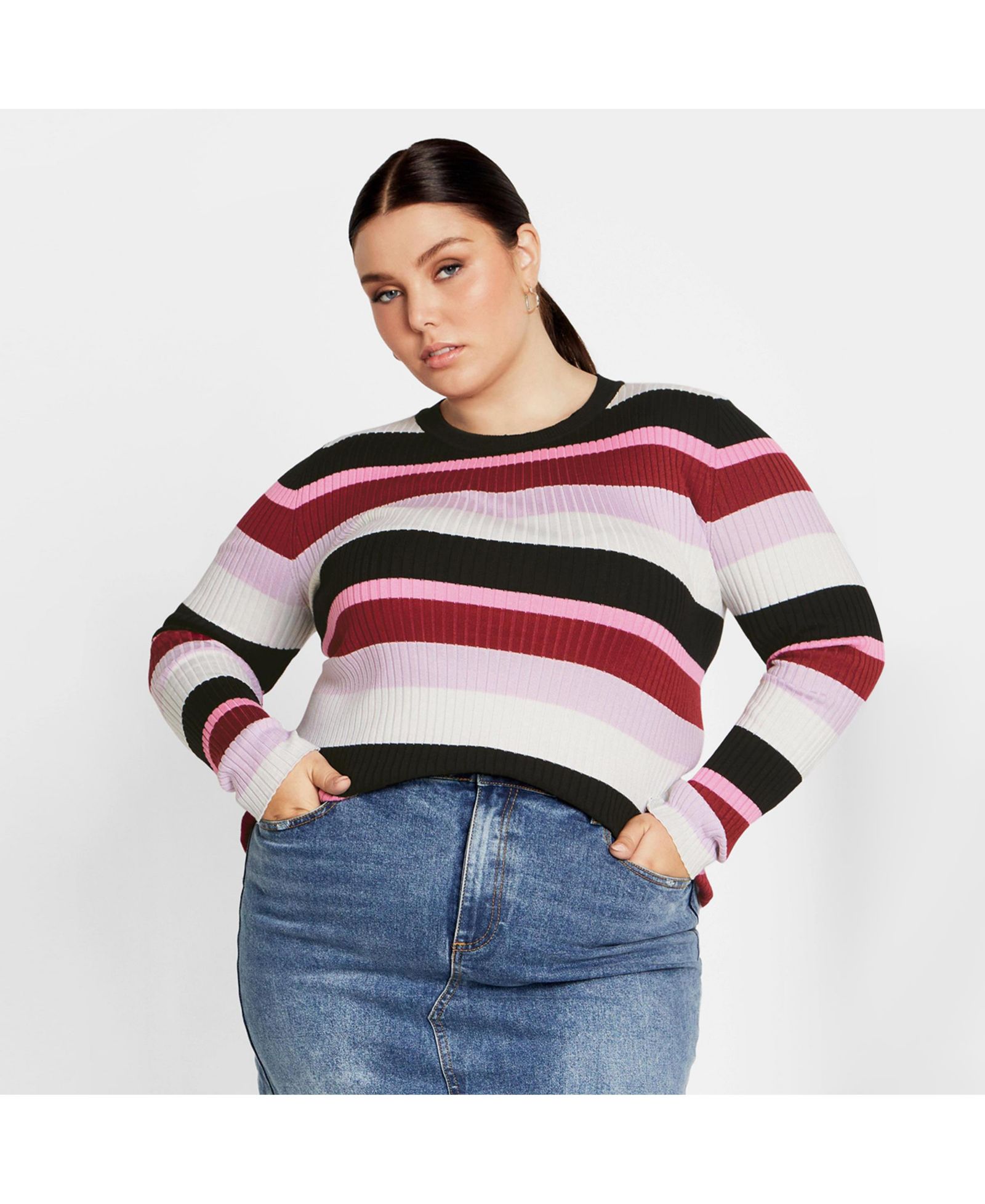 CITY CHIC Plus Size 70's Stripe Sweater