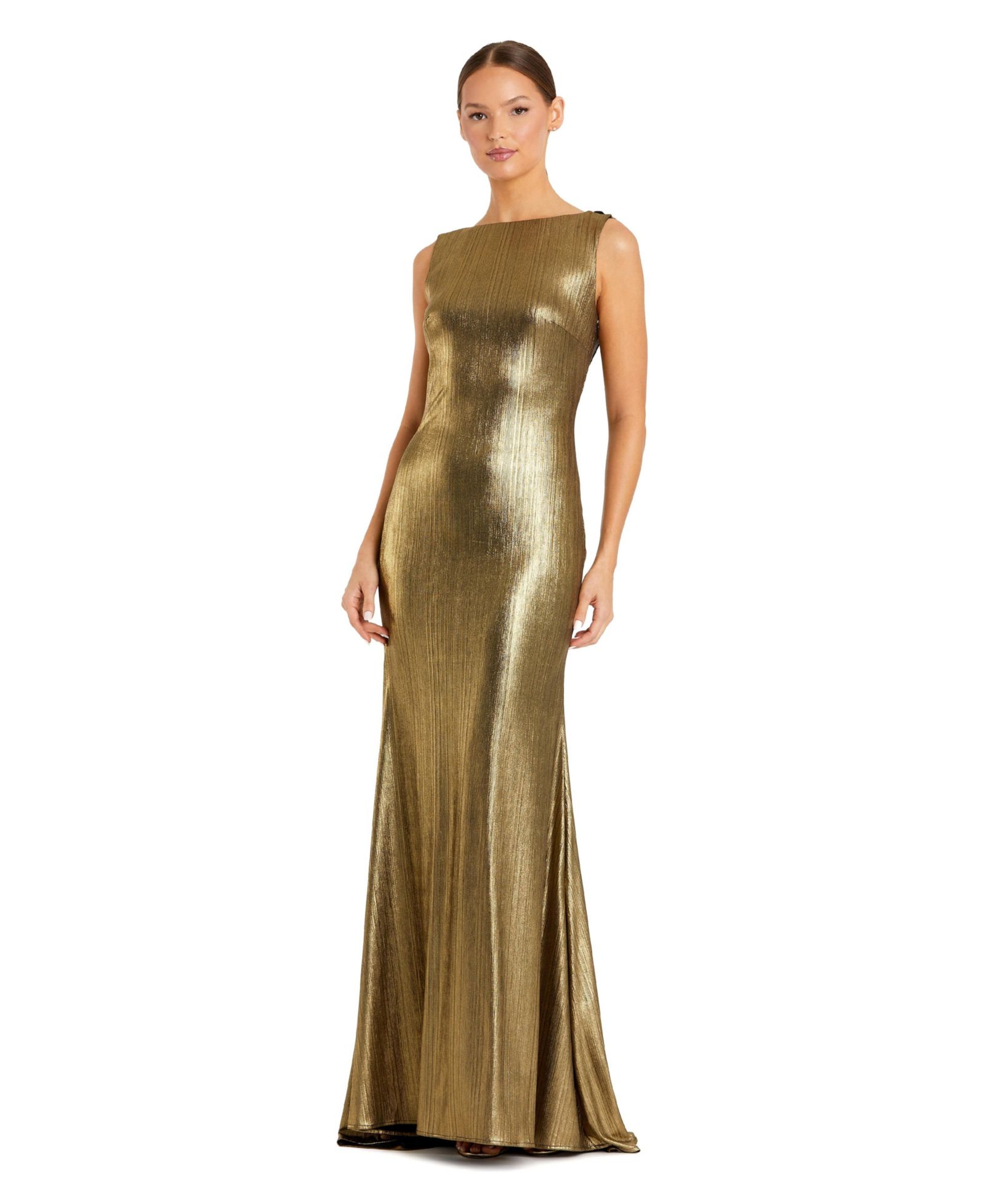 Женское вечернее платье Mac Duggal Metallic Jersey Cowl Back Column