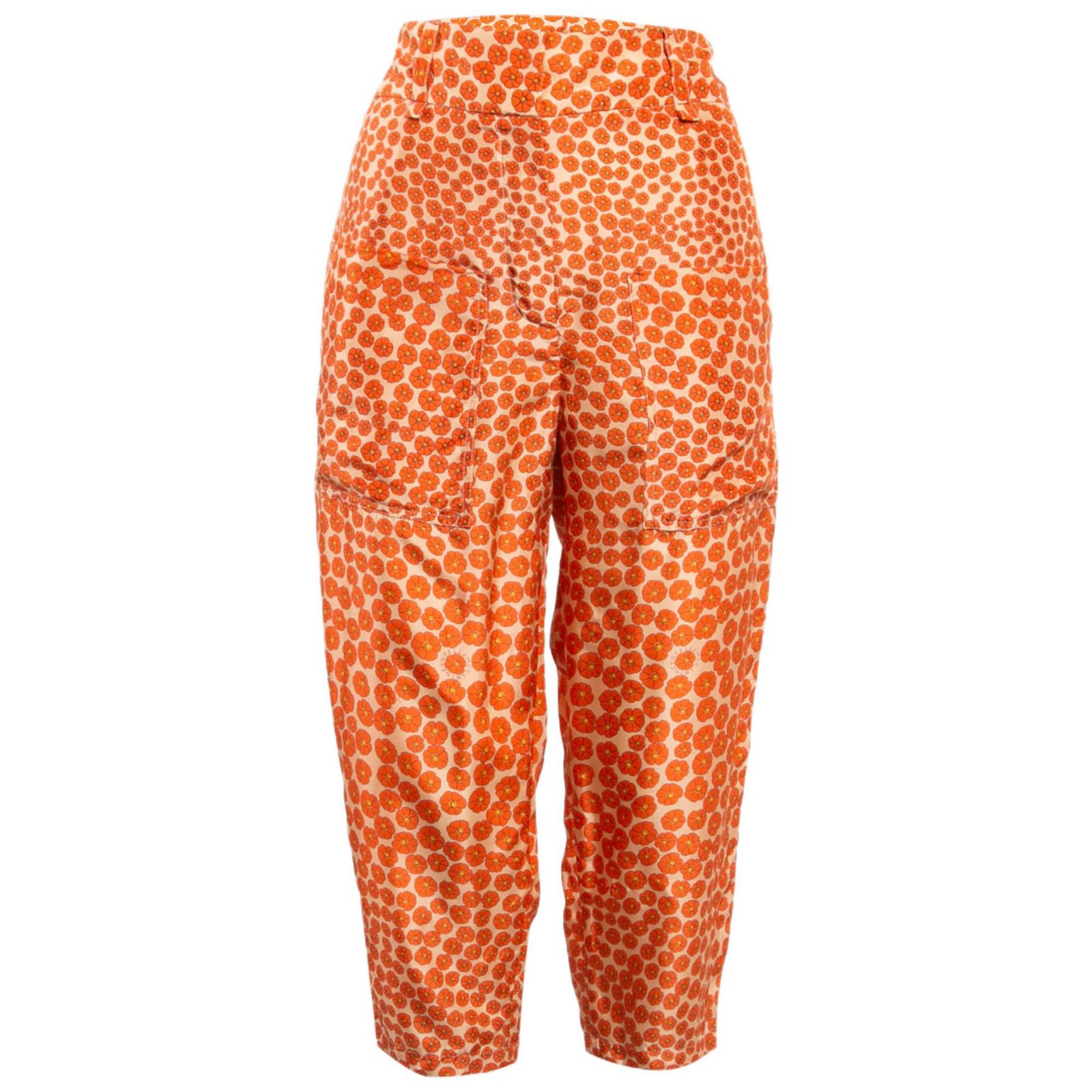 Pre-Owned Stella Mccartney Women's Orange Ditsy Floral Print Silk Trousers