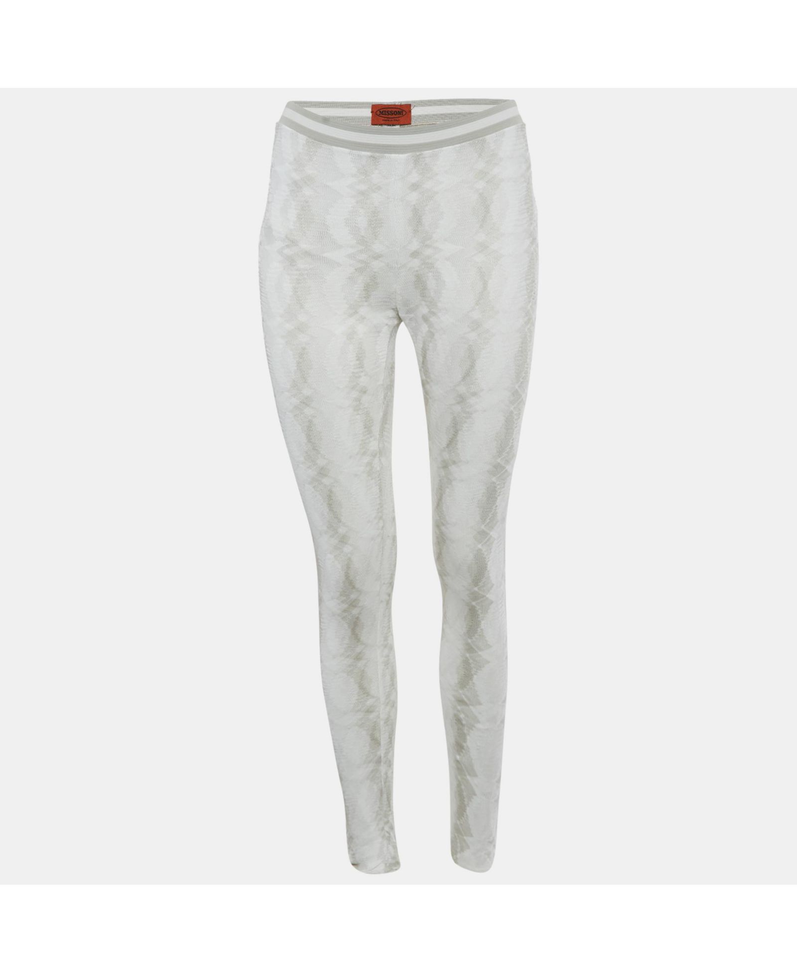 Pre-Owned Missoni Women's White Patterned Rib Knit Band Leggings