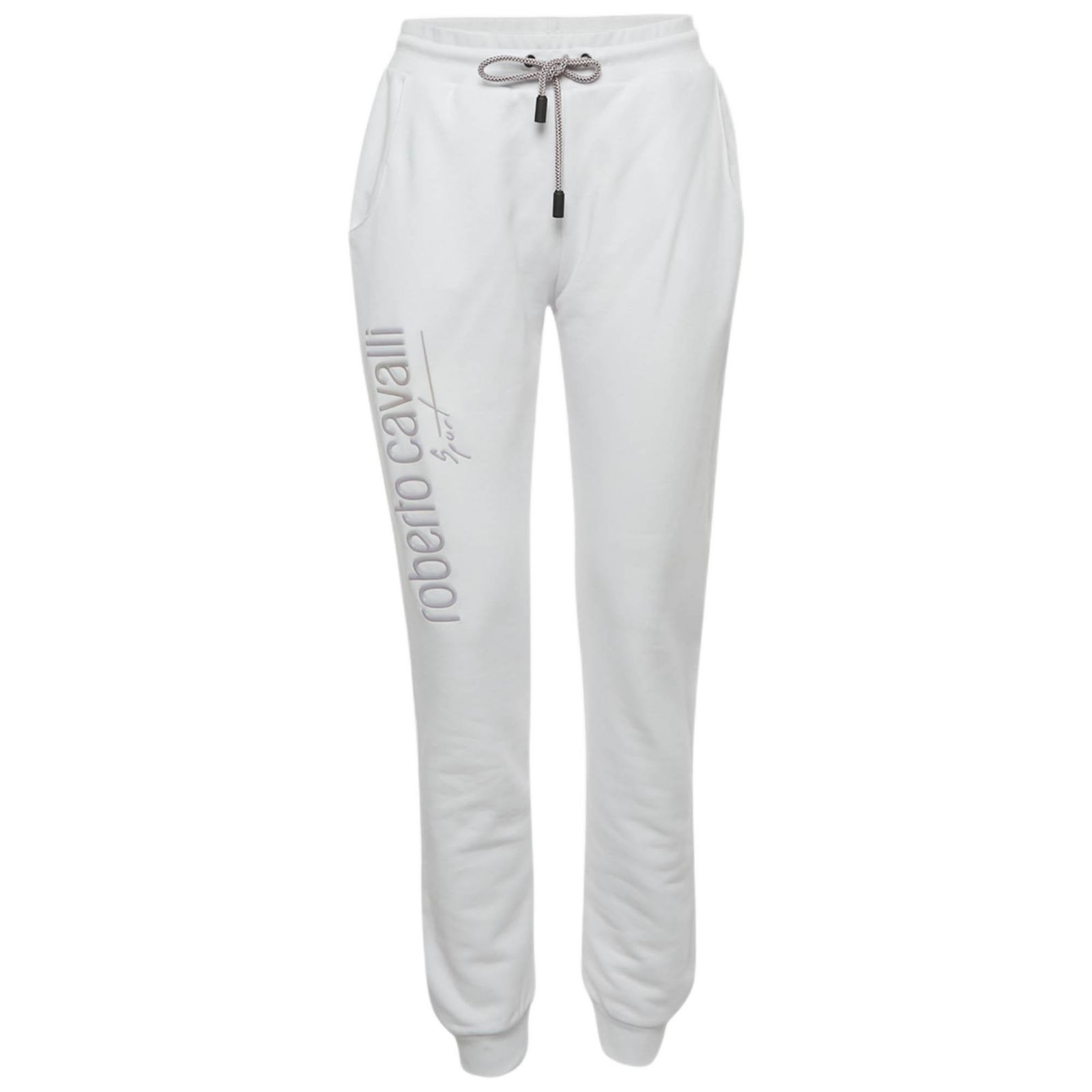Pre-Owned Roberto Cavalli Women's Sport White Logo Print Cotton Joggers