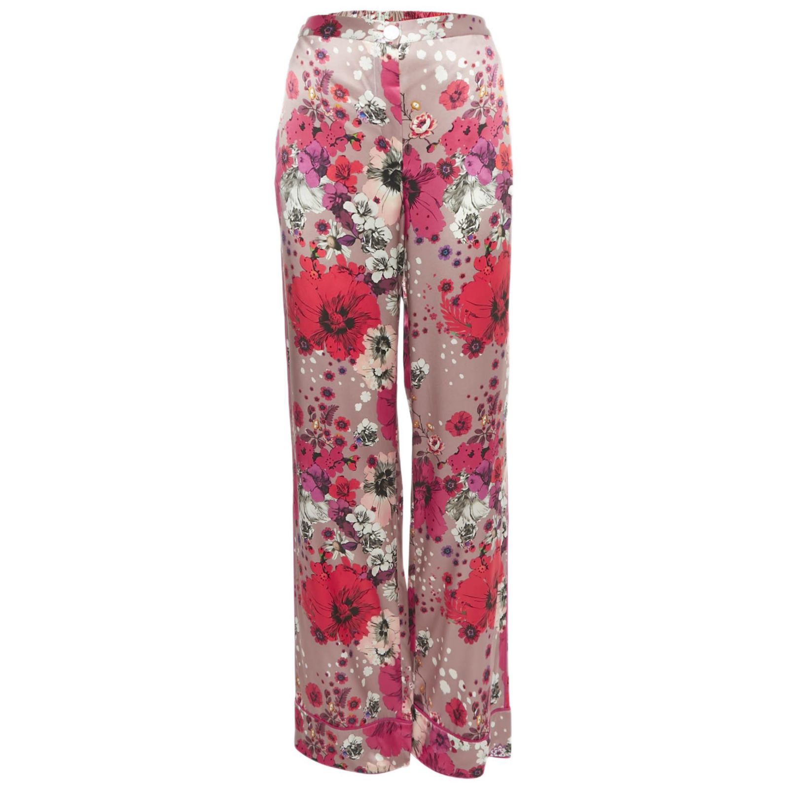 Pre-Owned Roberto Cavalli Women's Multicolor Floral Print Silk Straight Leg Pants