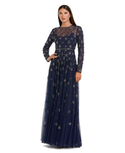 Женское вечернее платье Mac Duggal с длинным рукавом и отделкой кристаллами