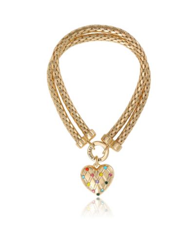 Juicy Couture Double Chain Heart Padlock Bracelet, Gold‑Tone with Rainbow Crystals