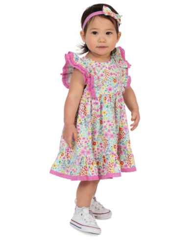 Комплект Rare Editions Baby Girls' Floral Print Dress, Bloomer и Headband 3-Piece