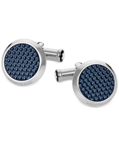 Montblanc Unisex Meisterstück Classic Stainless Steel with Blue Lacquer Inlay Cuff Links 112904