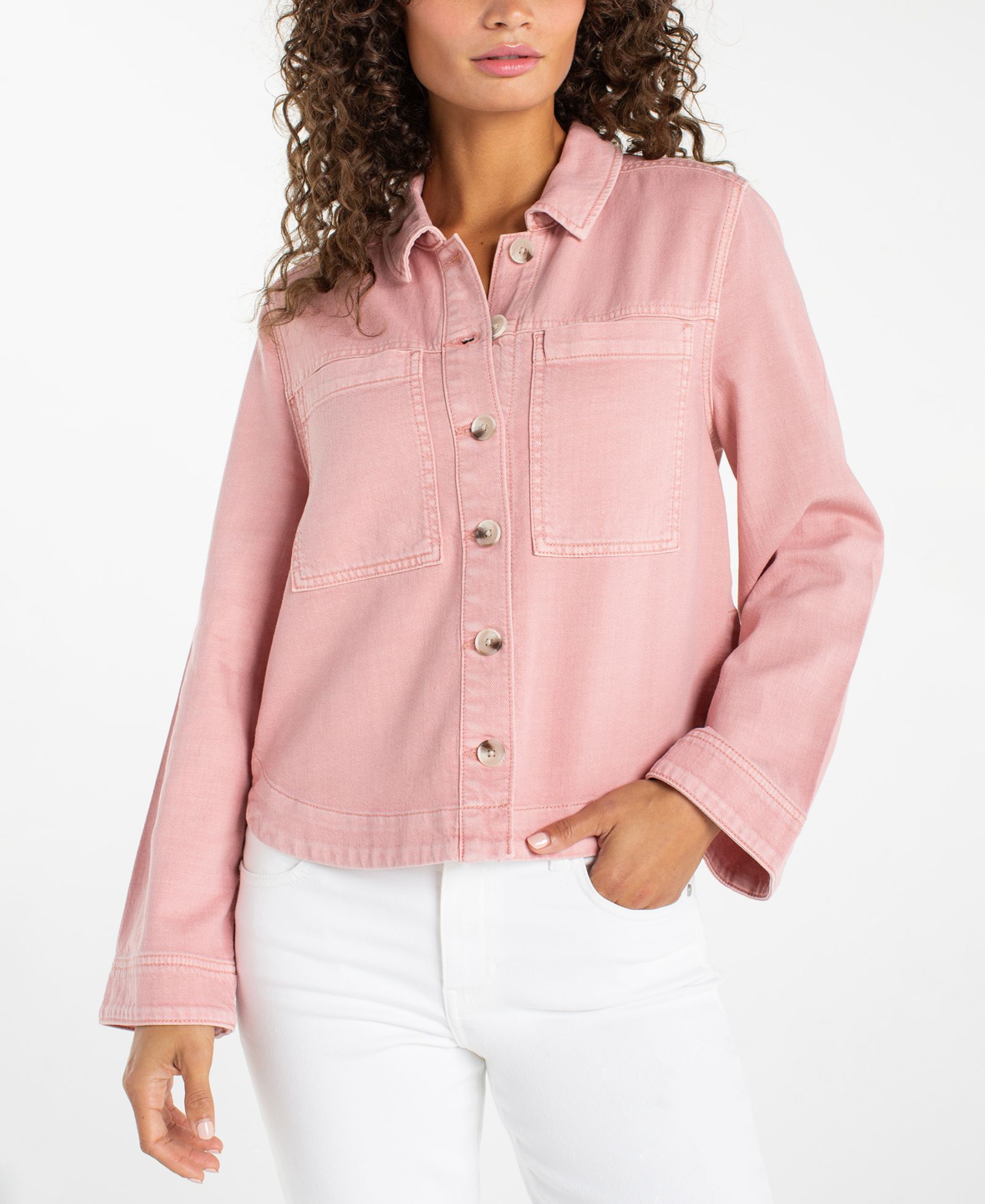 Liverpool Los Angeles Petite Collared High-Low Denim Shacket