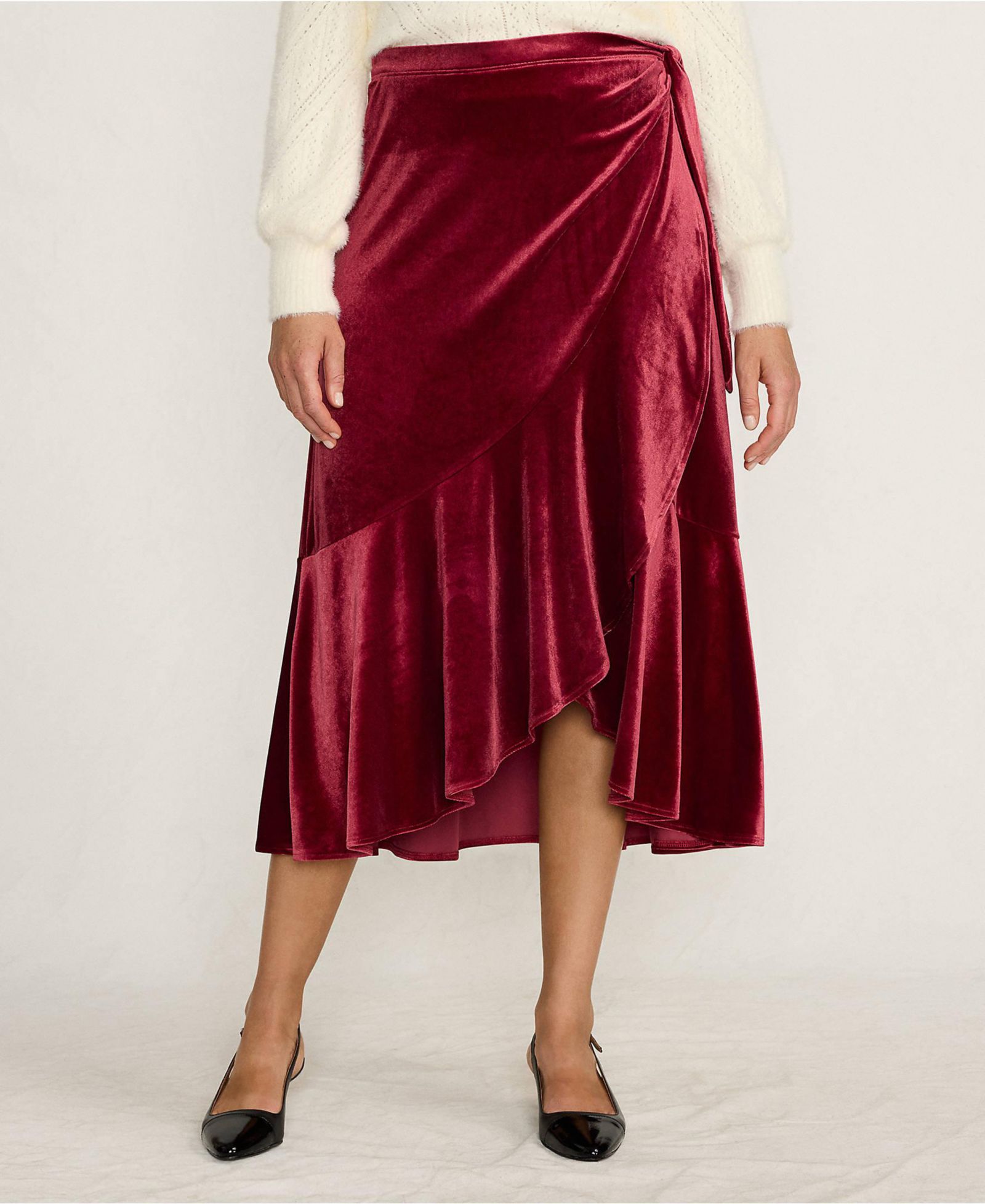 Lands' End Women's Petite Velvet Wrap Midi Skirt
