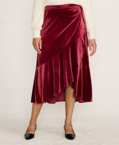 Lands' End Women's Petite Velvet Wrap Midi Skirt