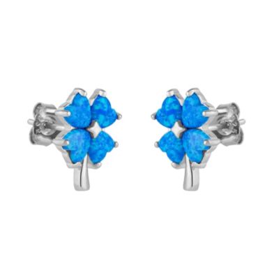 Spero London Серьги-гвоздики из стерлингового серебра Blue Opal Four Leaves Clover