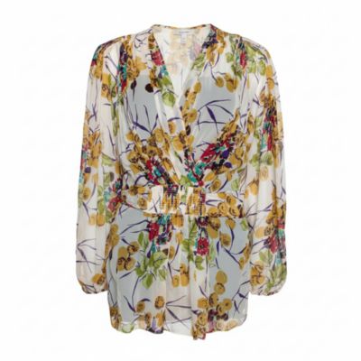 Pre-Owned Roberto Cavalli Women's Multicolor Silk Georgette Floral Print Faux Wrap Blouse