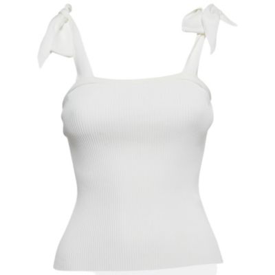 Pre-Owned Zimmermann Women's White Rib Knit Sleeveless Tie-Up Top