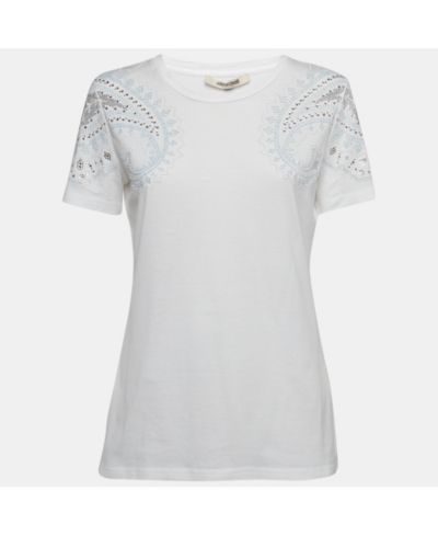 Pre-Owned Roberto Cavalli Женская футболка из джерси с отделкой кристаллами, белая