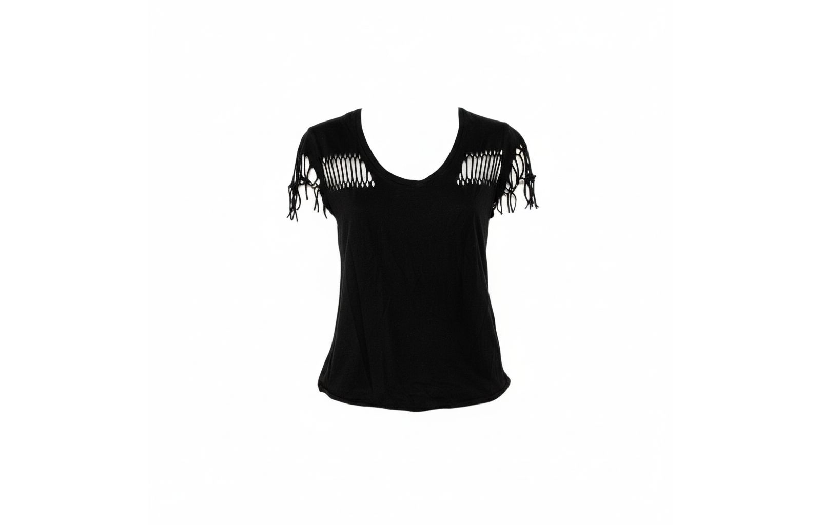 Женская хлопковая футболка Zadig & Voltaire Black Scoop Neck Wanda Fringes