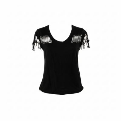 Женская хлопковая футболка Zadig & Voltaire Black Scoop Neck Wanda Fringes