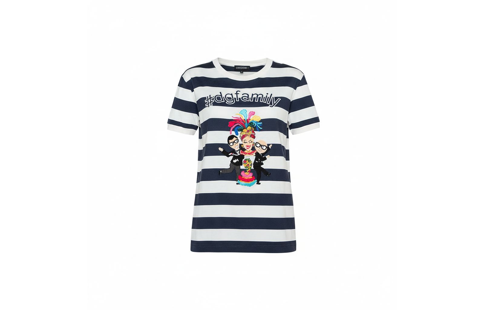 Pre-Owned Dolce & Gabbana Women's Striped Cotton Patch Detail Crewneck T-Shirt