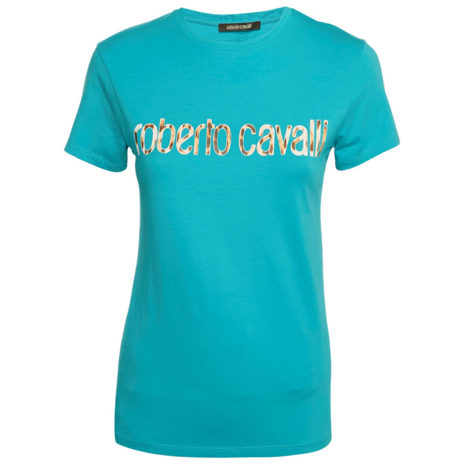 Pre-Owned Roberto Cavalli Women's Blue Logo Print Jersey T-Shirt