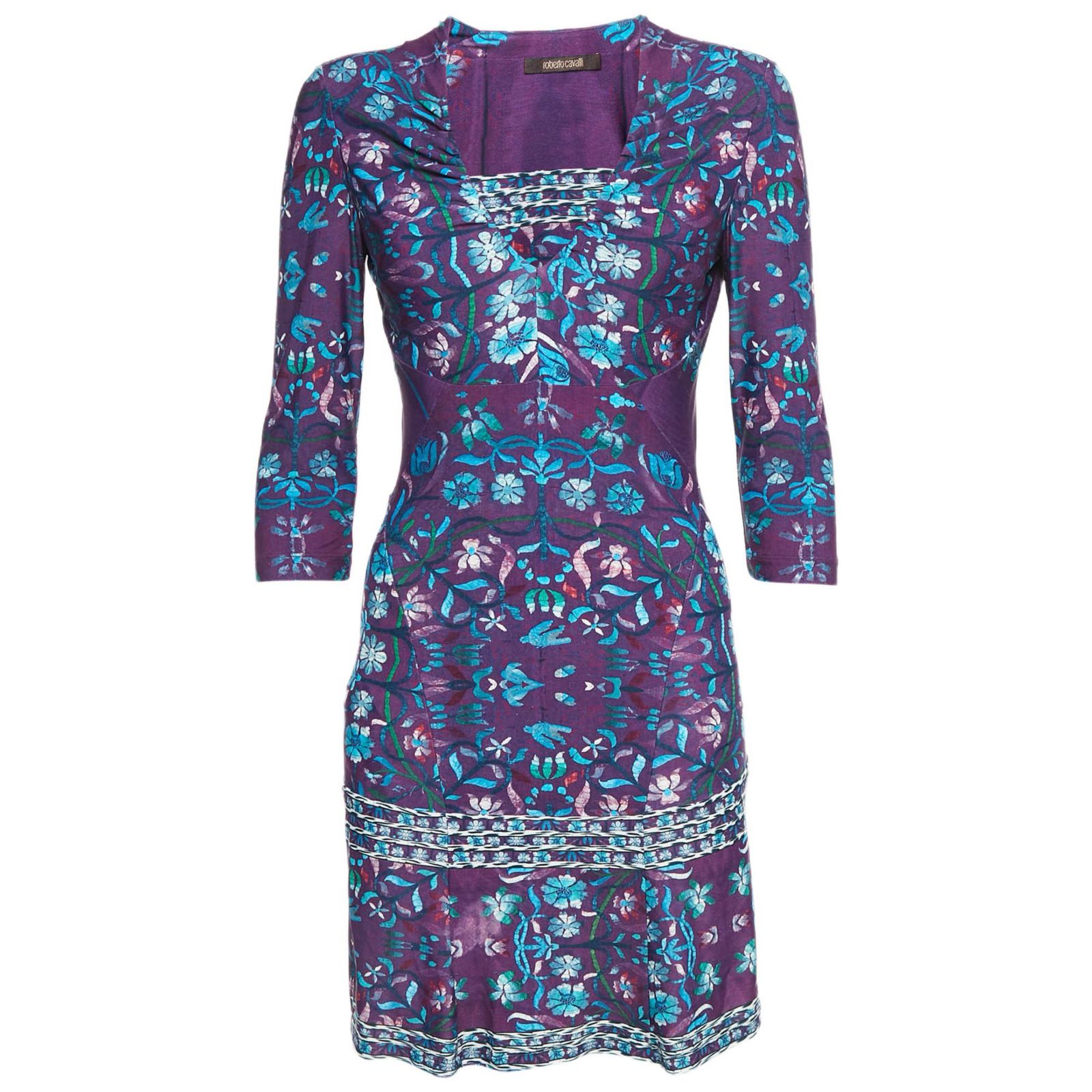 Женское мини-платье Pre-Owned Roberto Cavalli Purple Floral Print Jersey V-Neck