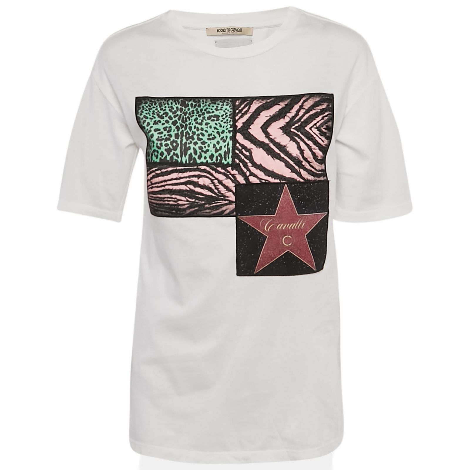 Женская футболка Pre-Owned Roberto Cavalli Jersey Walk Of Fame Patched Crew Neck