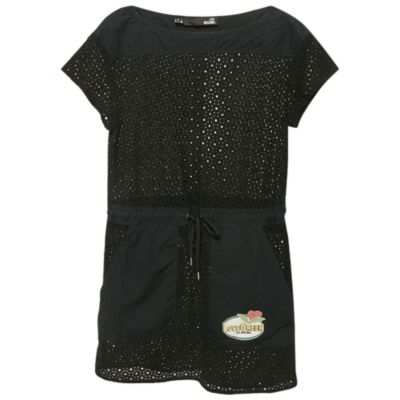 Мини-платье Love Moschino Женское черное из хлопка с вышивкой Broderie Anglaise