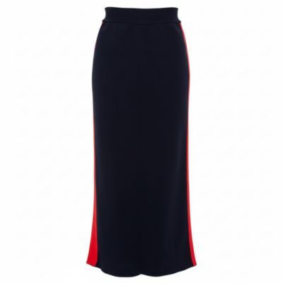 Pre-Owned Stella Mccartney Women's Navy Blue Cotton Knit Contrast Stripe Panel Detail Midi Skirt