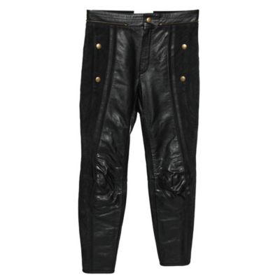 Pre-Owned Chloe Women's Black Leather & Nubuck Paneled Cropped Biker Pants